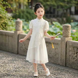 女童旗袍裙夏季短袖流苏中大童连衣裙古风2026新款新中式洋气亮片