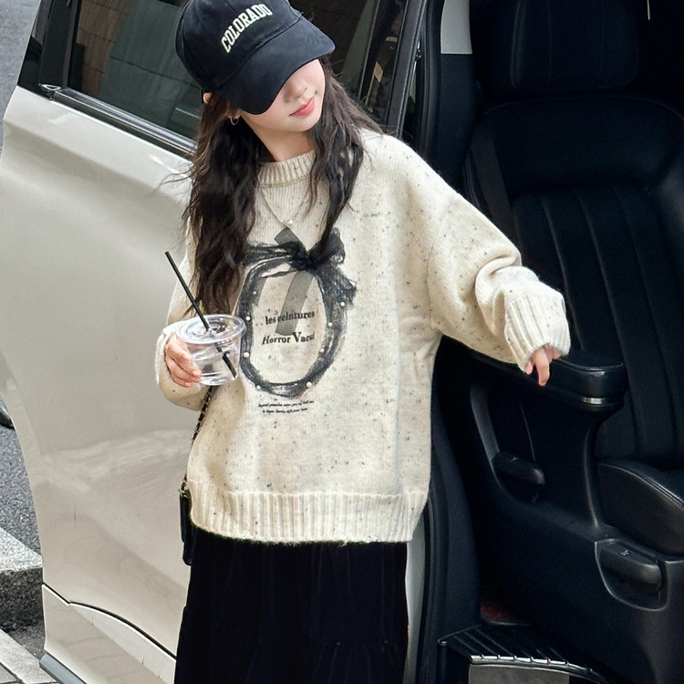 女童毛衣秋冬款圆领洋气时尚线衣