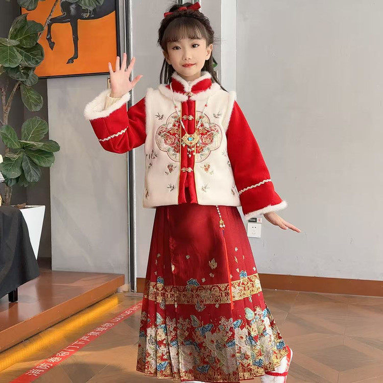 女童马面裙套装冬季夹棉加厚国风棉衣2025新款中大童唐装两件套潮,童装/婴儿装/亲子装,汉服,淘宝优惠券,粉丝福利购,淘宝优惠卷