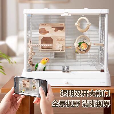 新款B6047SS全景玻璃鸟笼豪华别墅家用大号鹦鹉笼子牡丹玄凤