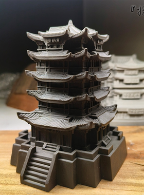 将作手造水泥微建筑摆件黄鹤楼中式鱼缸造景水族中小型微水泥国风