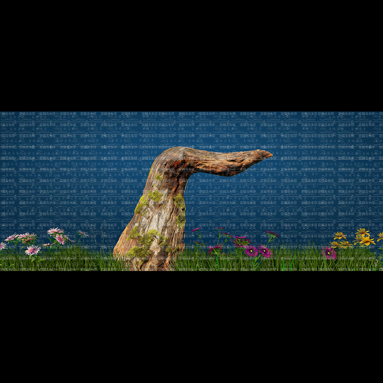 歪脑袋木头桩森林草各种颜色的花高清5K宽屏LED大屏幕舞台背景图