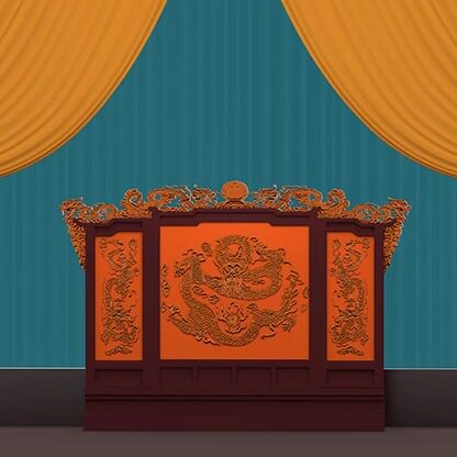 戏曲古风黄色幕布纱帘龙牌坊金殿雕刻高清led大屏幕舞台背景图片