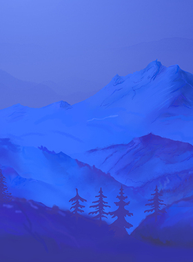 山峰森林蓝色夜景一座座山插画绘画图层手绘原画高清LED大屏幕图