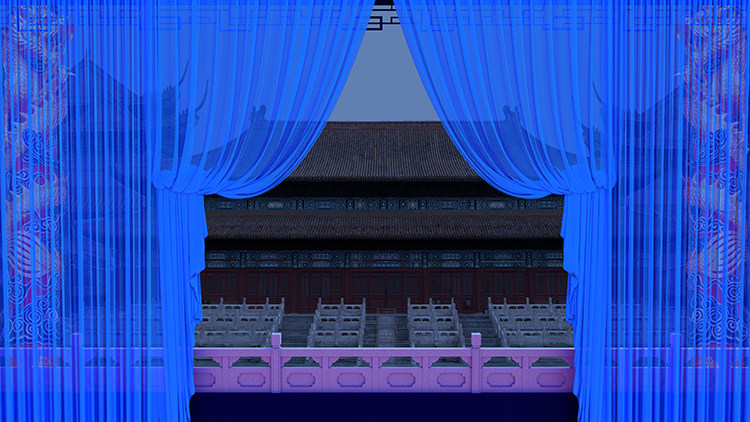 戏曲纱帘宫殿龙柱皇宫皇城古建筑高清led大屏幕舞台背景静态图片