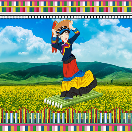 高清led大屏幕舞台背景少数民族哈尼族背景民族女子虚拟静态图片