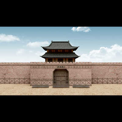 土城墙城门城楼栅栏牢兰关关口高清LED大屏幕舞台背景虚拟静态图