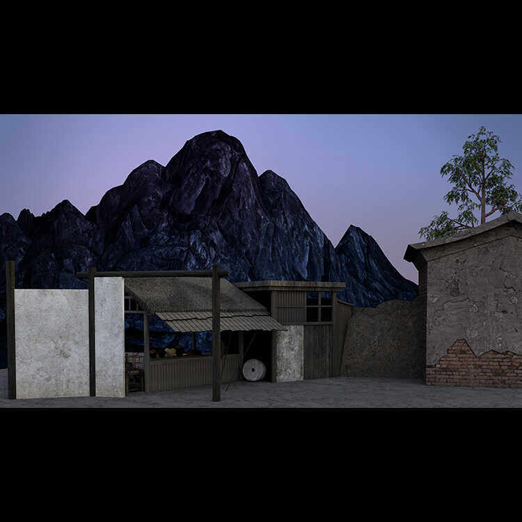 红灯记戏曲简陋贫穷旧时代房子街道高清led大屏幕舞台背景虚拟图