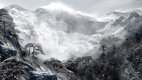 戏曲戏剧大雪雪山森林雪风景秦腔走雪高清LED大屏幕舞台背景图片