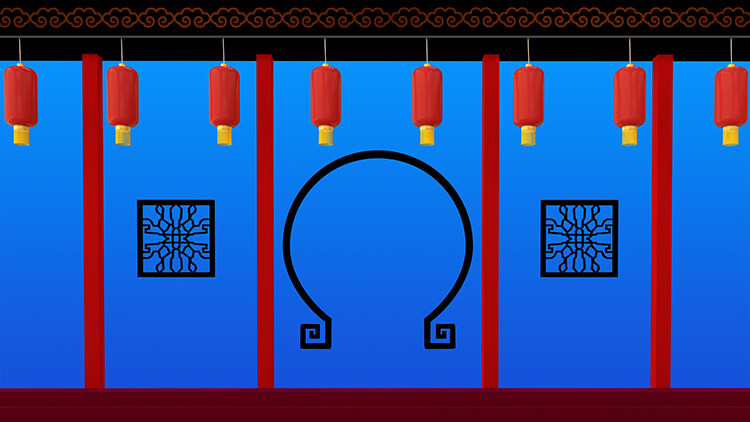 戏曲古代中式圆形拱门边框窗格台阶灯笼高清led大屏幕舞台背景图