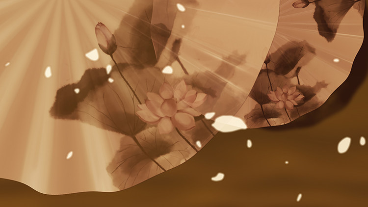 古风古典中式戏曲唯美扇子圆形荷花光斑花瓣高清LED大屏幕舞台图