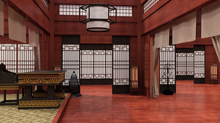 戏曲古代宫殿屏风皇宫侧面宫灯木质家具高清LED大屏幕舞台背景图