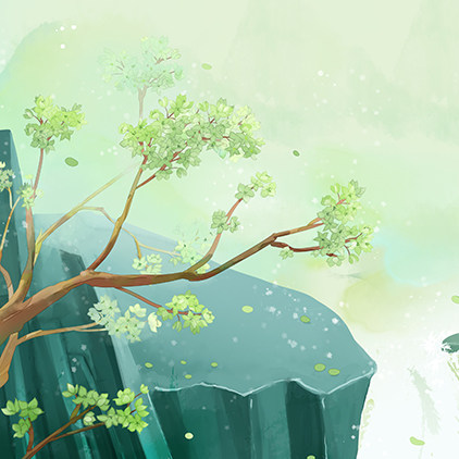 高清led大屏幕唯美梦幻流水树枝卡通画水墨亭子云彩春之韵图片