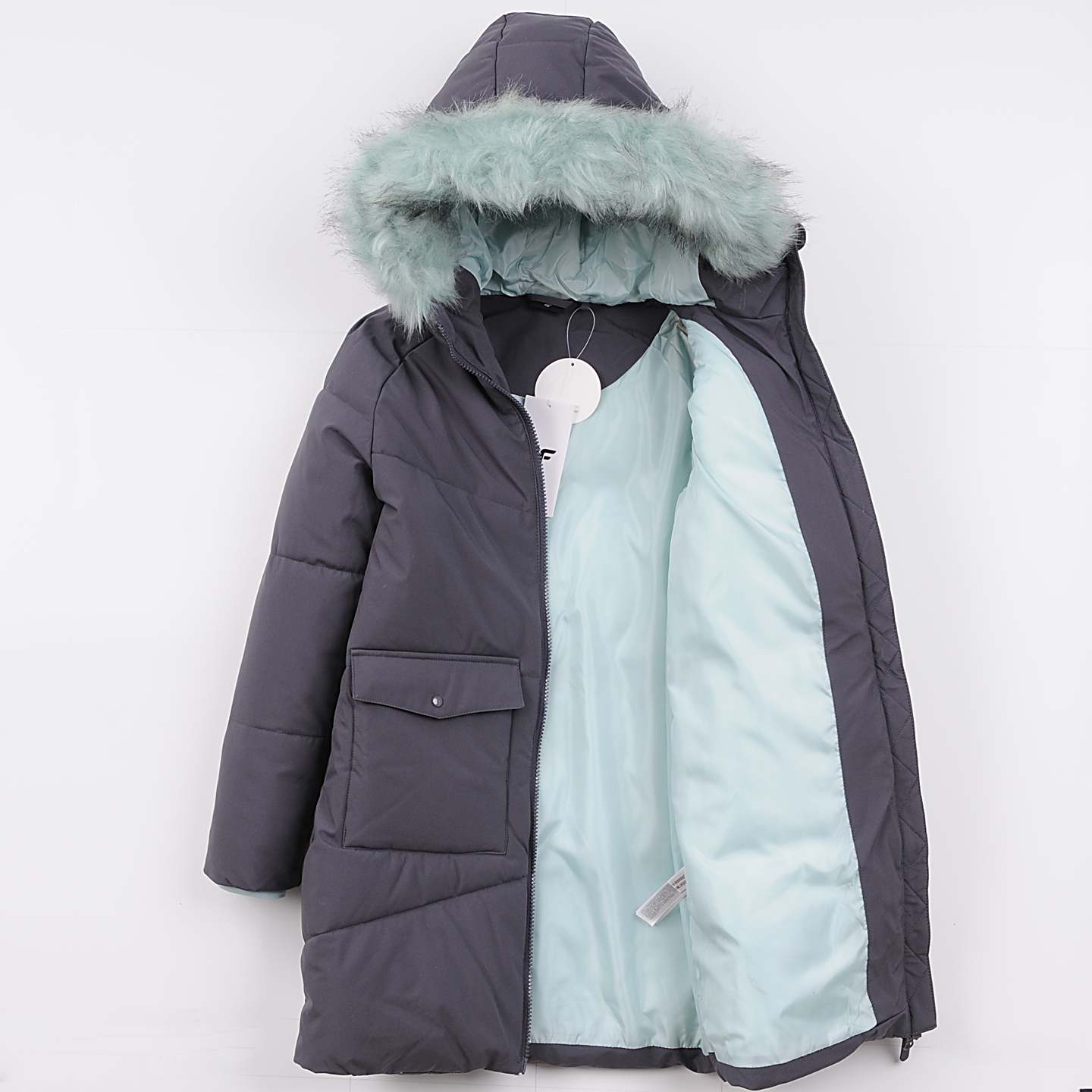 波兰4F 女大童长款棉服 户外夹棉保暖外套冬季东北哈尔滨外贸原单