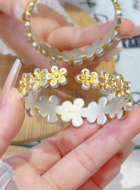 足银999实心开口描金桃花银镯