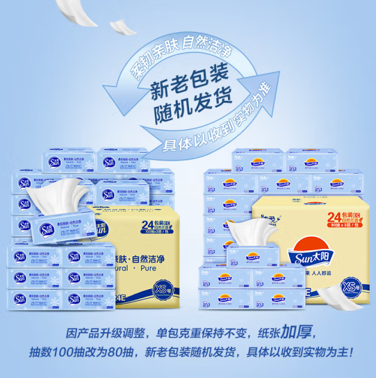 厂家太阳(Sun)抽纸 3层24包整箱面巾纸 柔软亲肤无香（洁柔纸巾厂怎么样,好用不?