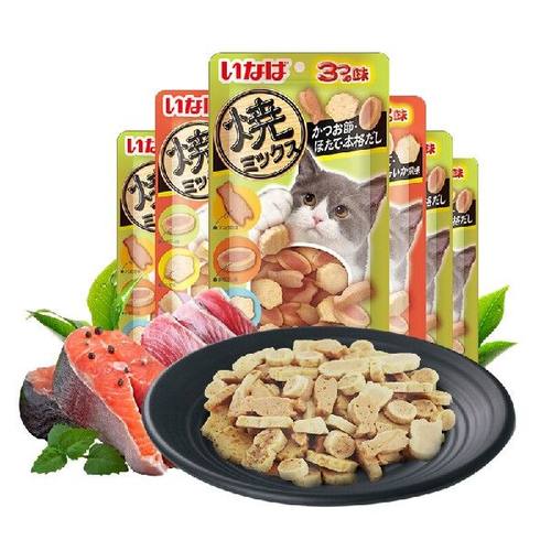 伊纳宝（INABA）烤系列烤海鲜饼猫饼干猫零食25g*6包扇贝味与鱼