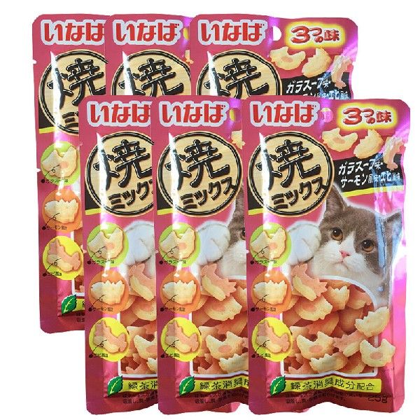 伊纳宝（INABA）烤系列烤海鲜饼猫饼干猫零食25g*6包鸡汤味与三