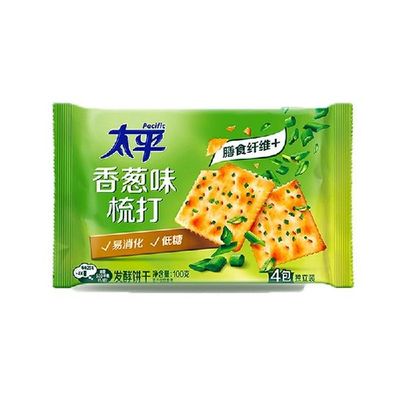 太平苏打饼干低糖酵母香葱味松脆梳打易消化含膳食纤维100g