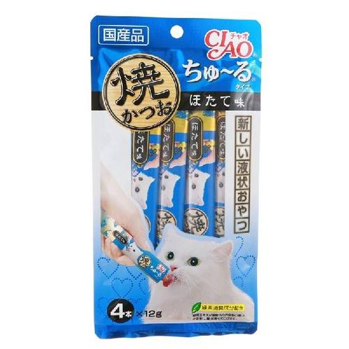 伊纳宝（INABA）妙好啾噜猫条猫零食湿粮12g*4*4支烤金枪鱼扇贝