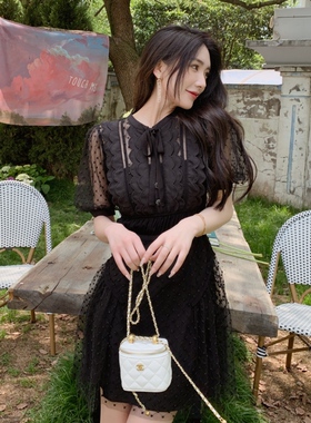 2026年夏季新女装黑色网纱绣珠时髦绝美高级感连衣裙赫本风小黑裙