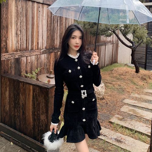 富家千金小香连衣裙赫本风小黑裙