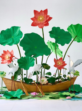 红色仿真莲花高级感橱窗摆件