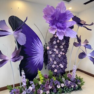 饰酒店大堂婚礼绢花背景商场售楼部中庭打卡点摆件 巨型立体蝴蝶装