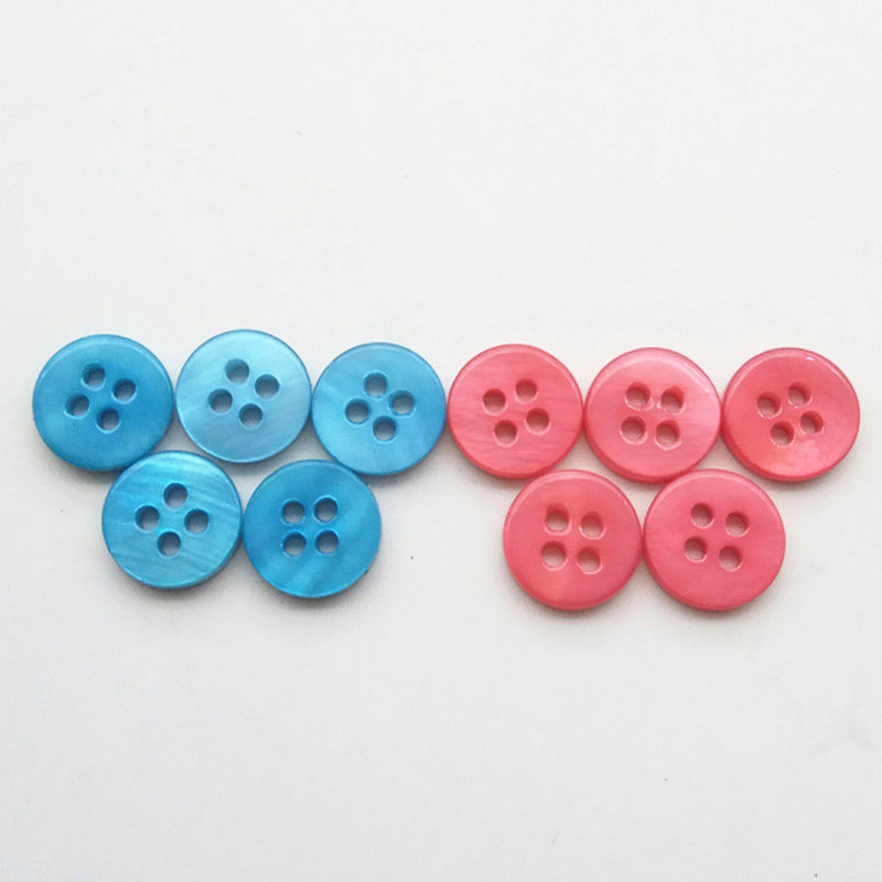 圆形贝壳纽扣平面四眼天然贝壳扣粉色蓝色衬衫衬衣真贝扣服装辅料