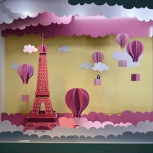 热气球橱窗装饰夏季美陈商场服装店吊饰布置道具云朵天使巴黎铁塔