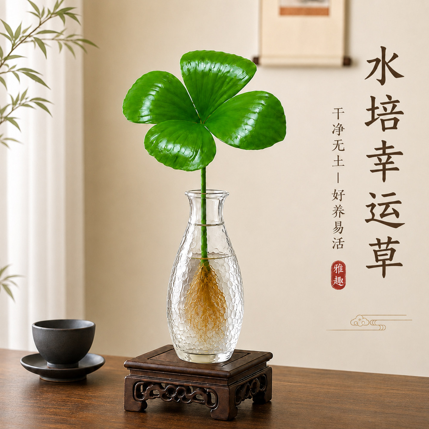 幸运四叶草墨西哥铁树植物水培养盆栽绿植办公室内禅意桌面小摆件