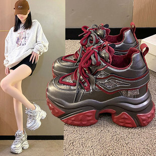 百搭亮片运动休闲鞋 2025秋季 厚底小个子老爹鞋 10cm内增高女鞋 新款