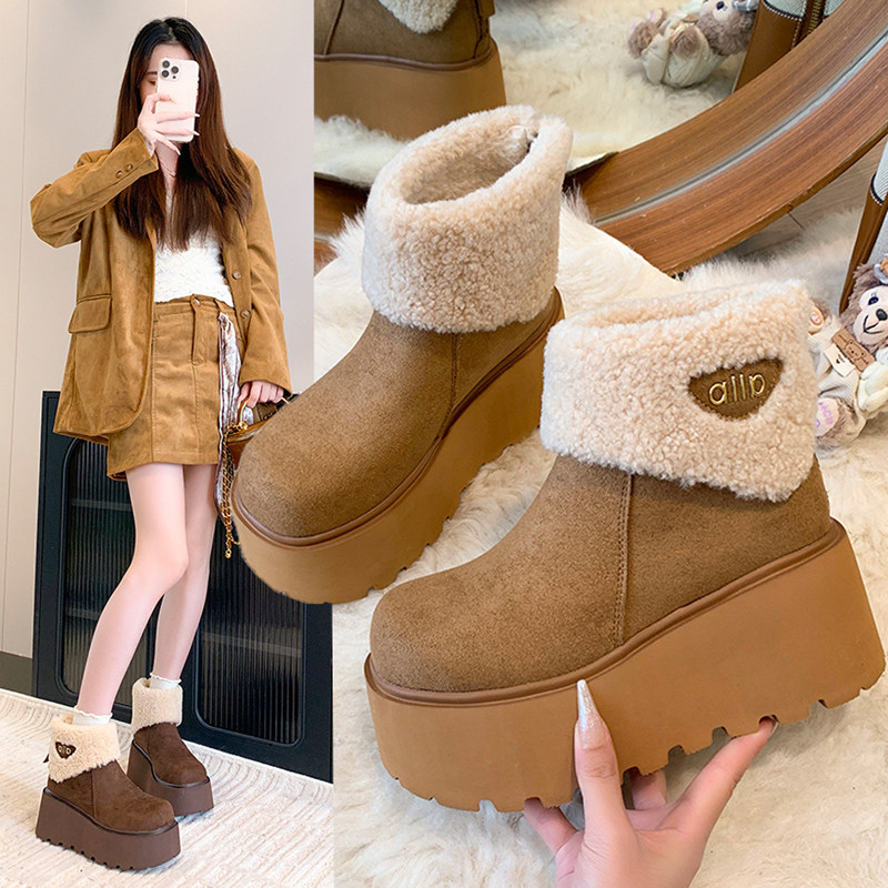 2025冬季新款7cm内增高靴子厚底保暖雪地靴百搭加绒短筒靴大棉靴,女鞋,时尚雪地靴,淘宝优惠券,粉丝福利购,淘宝优惠卷