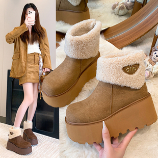 2025冬季 7cm内增高靴子厚底保暖雪地靴百搭加绒短筒靴大棉靴 新款