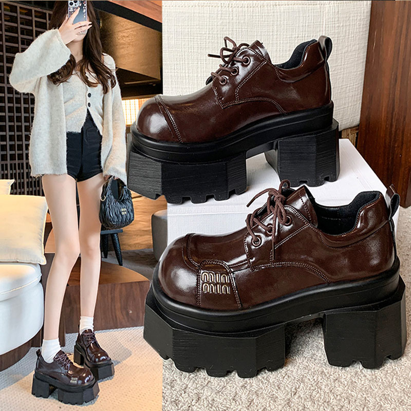 9cm内增高厚底高跟小皮鞋