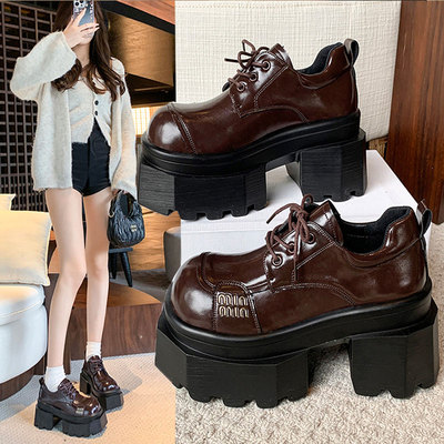 9cm内增高厚底高跟小皮鞋