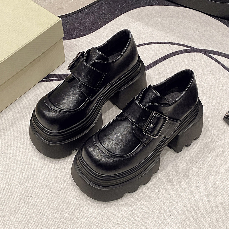 10cm内增高女鞋2026春季新款厚底百搭显瘦小皮鞋软底乐福鞋高跟鞋