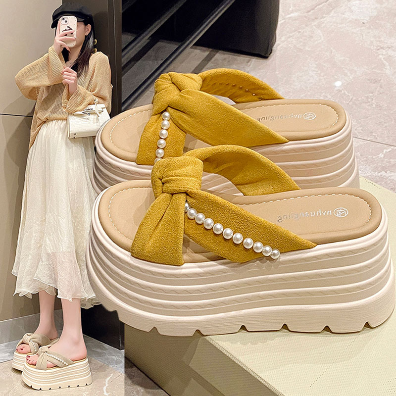 8cm内增高厚底蝴蝶结外穿凉拖鞋