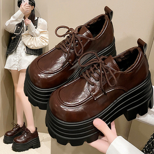 女百搭保暖乐福鞋 2025冬季 厚底加绒松糕小皮鞋 9cm内增高女鞋 新款