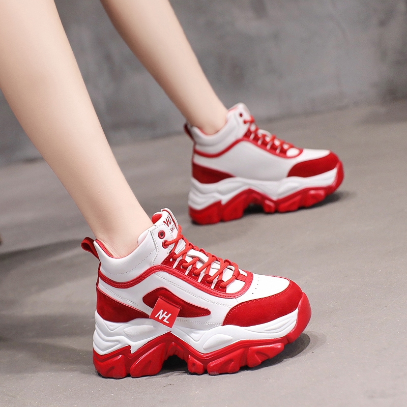 7cm内增高厚底红色运动休闲鞋