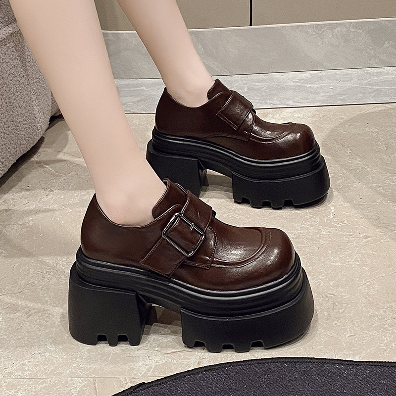 2025冬新款10cm内增高女鞋厚底小个子小皮鞋百搭高跟乐福鞋休闲鞋