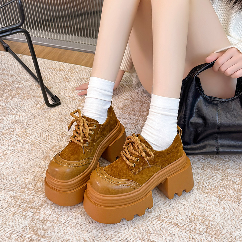 10cm内增高厚底加绒小皮鞋