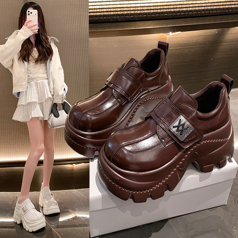 2026春季新款8cm内增高女鞋厚底高跟配裙子小皮鞋百搭乐福鞋单鞋