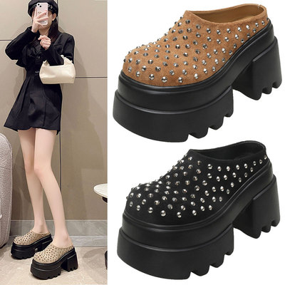 10cm内增高厚底铆钉时尚包头拖鞋