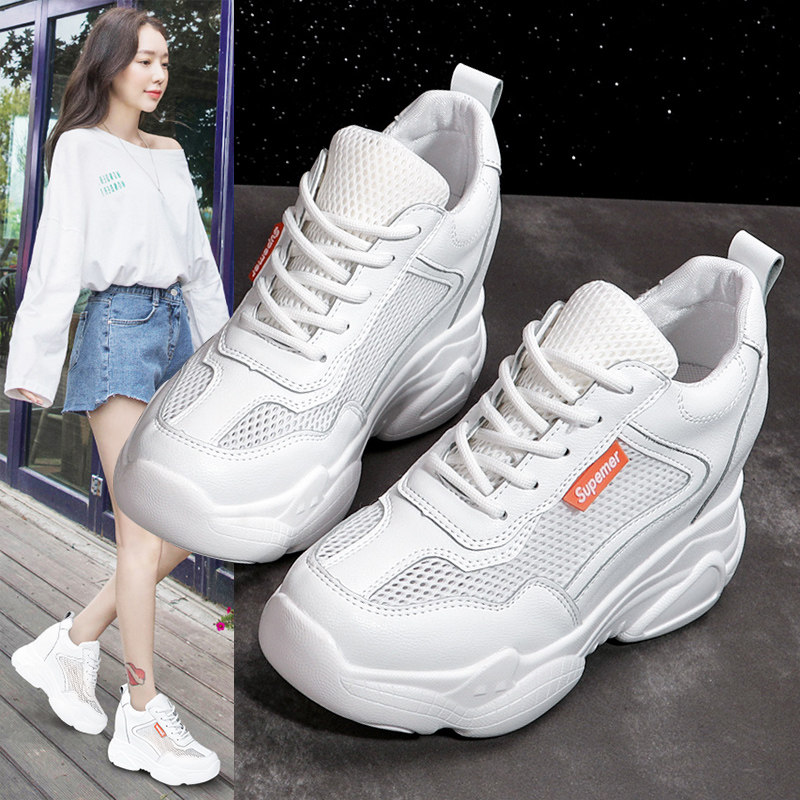 2026夏季新款10cm内增高女鞋厚底透气网面小白鞋女老爹运动休闲鞋