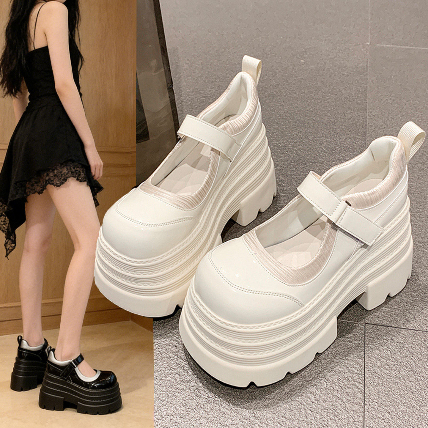 2025春新款10cm内增高女鞋厚底玛丽珍小皮鞋百搭小个子乐福鞋单鞋