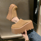 百搭外穿松糕半拖鞋 2026春季 厚底包头勃肯拖鞋 9cm内增高拖鞋 新款