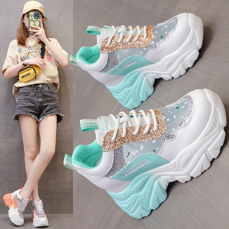 2025夏季新款10cm内增高女鞋厚底网面透气老爹鞋女百搭运动休闲鞋,女鞋,老爹鞋,淘宝优惠券,粉丝福利购,淘宝优惠卷