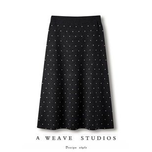 星星点点~羊毛波点半身裙女高腰显瘦A字裙中长款裙子