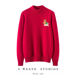 爆款！萨琪尼2025秋冬新款马年生肖款100%羊绒衫女圆领针织衫毛衣